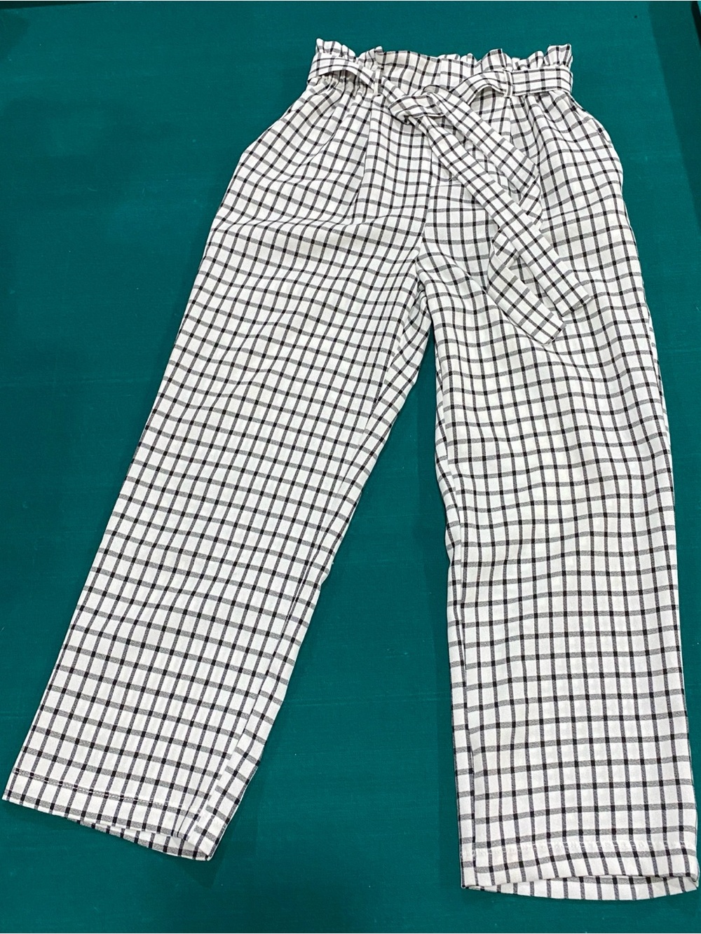 Sienna Sky White & Black Windowpane Paperbag Waist Chinos